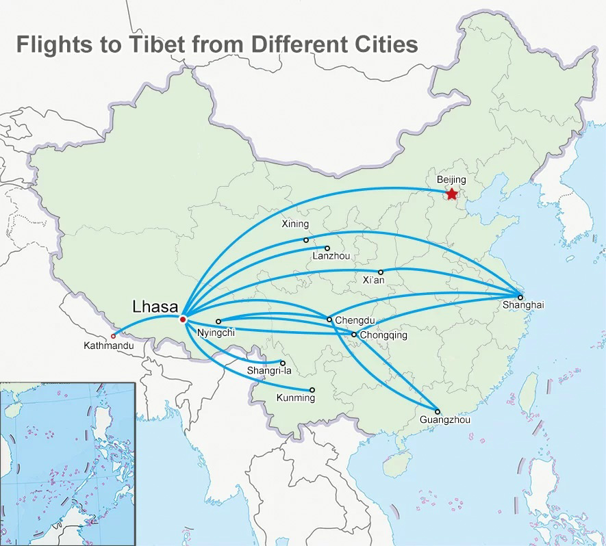 Các chuyến bay đến Lhasa từ các thành phố