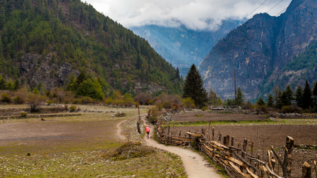 Khách du lịch đi bộ khám phá khung cảnh Tây Tạng